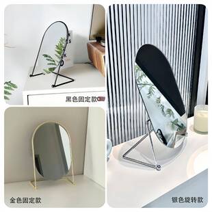 复轻YBC奢化妆卧室桌面铁艺学生宿镜舍梳妆镜家用古小型便携美妆
