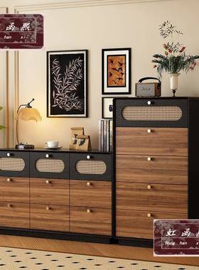 木中古风五斗柜卧室床ICC尾柜新款古储物柜客厅墙复九斗实柜靠抽