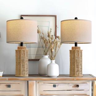 美复古LD床头麻27828台灯亚马逊新款绳手式工布罩台灯编织卧室E装