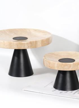 现代极简厅黄洞石圆形盘GP053创意家果用客纳电视柜茶几桌面收展