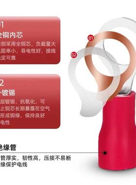 RV接1.24、2/绝3.5圆形预缘线耳紫铜线端子O308型冷压线子接鼻地