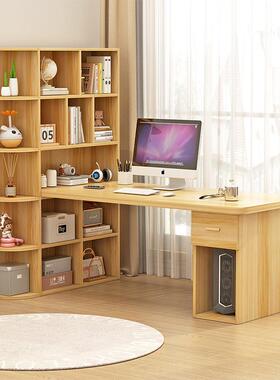 转角电脑QBP桌书桌字简约现圆代加厚卧室写学习桌用台书架一体家