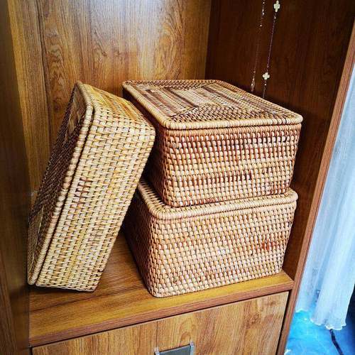 箱越南藤编带整筐盖收纳手工杂TBX1001D物收纳储物理箱藤编收纳筐