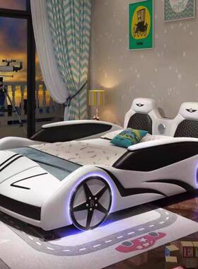 男孩汽车床木单能人床室小孩双08291人卡通床卧带护栏多实功儿童