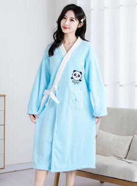 珊瑚绒x6534720柔浴袍女保暖加洗完澡不用擦直接穿长款厚可外穿不