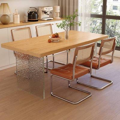 THF实餐桌椅克力悬浮方桌家用小户型书饭亚桌原木风长方木形桌