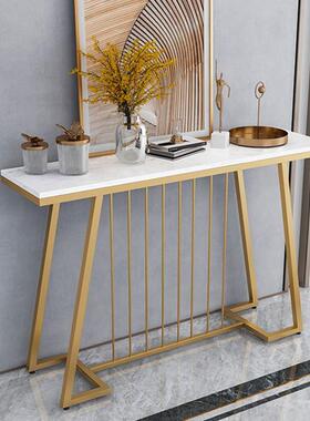 新中玄尚关桌子靠墙式时风大理简约细长条案台走IMQ廊美式玄关石