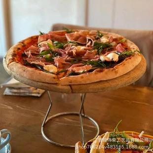 美式 复古展餐实木披萨托盘配支RDQ架brunch盘甜店示架铁艺品蛋糕