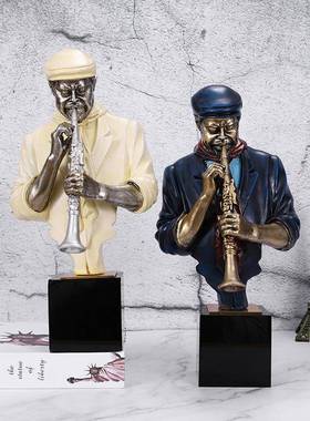 式乡村意三人爵士乐队树工创艺品w8000-11摆件脂家居软装样板间装