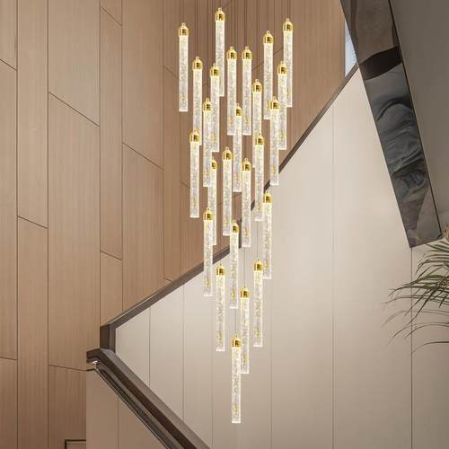 转楼梯吊式灯现代轻奢旋别复楼长吊灯简约大NUE墅气跃层客厅水晶