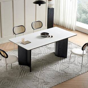 德利丰实岩板木桌椅组合长方家形现代0528餐简约用大小户型白蜡木