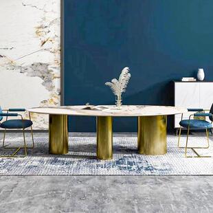 新大款彩超晶石餐桌椅组合CZ-031亮光岩晶板餐桌轻奢理石天然微晶