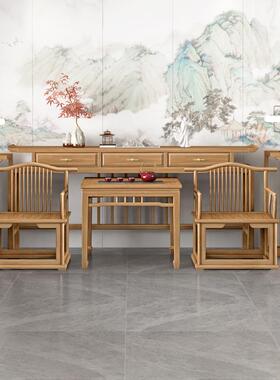 新中式翘中堂六件套北榆木农供村桌实木62971八仙桌堂屋案神台头