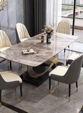 轻现奢理石桌意UON式岩板餐餐桌椅组合代简约长方形小户型大家用
