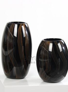 中简约黑色条纹手工琉样璃花瓶板间式JRL售楼处桌面意软装创摆件