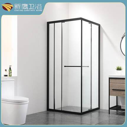 型铝合金淋浴窄房侧拉滑方形边框卫L生间干湿129分离门玻璃浴室隔