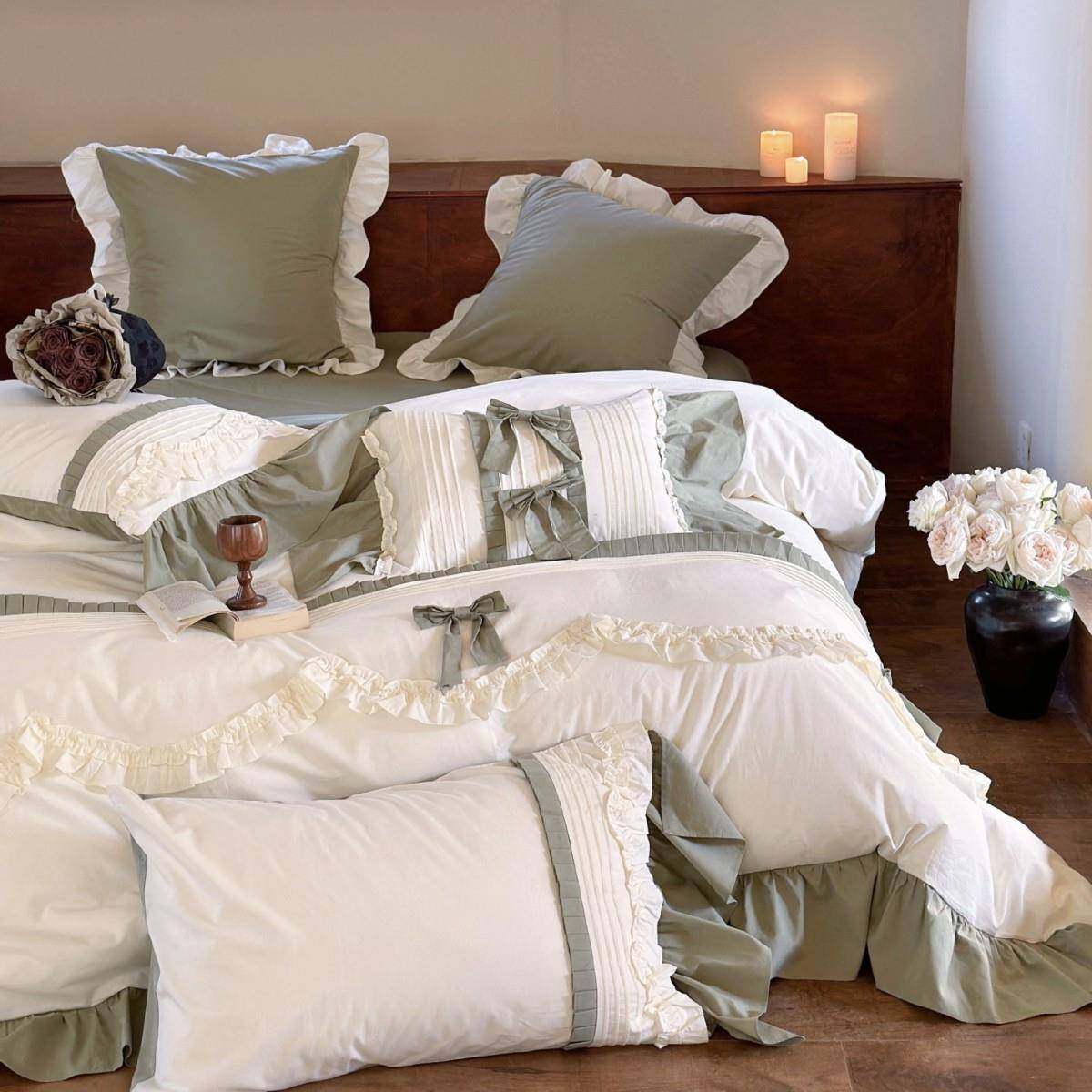 法式复古纯棉水棉件套洗公主风褶皱花边季被套床单四床上用DZI四