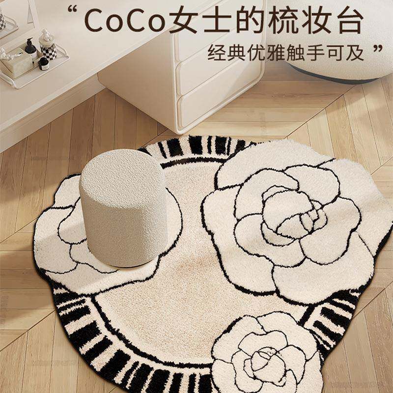 式山茶植花df240419法绒地毯簇绒客厅耐脏可机洗卧室妆台脚梳垫衣