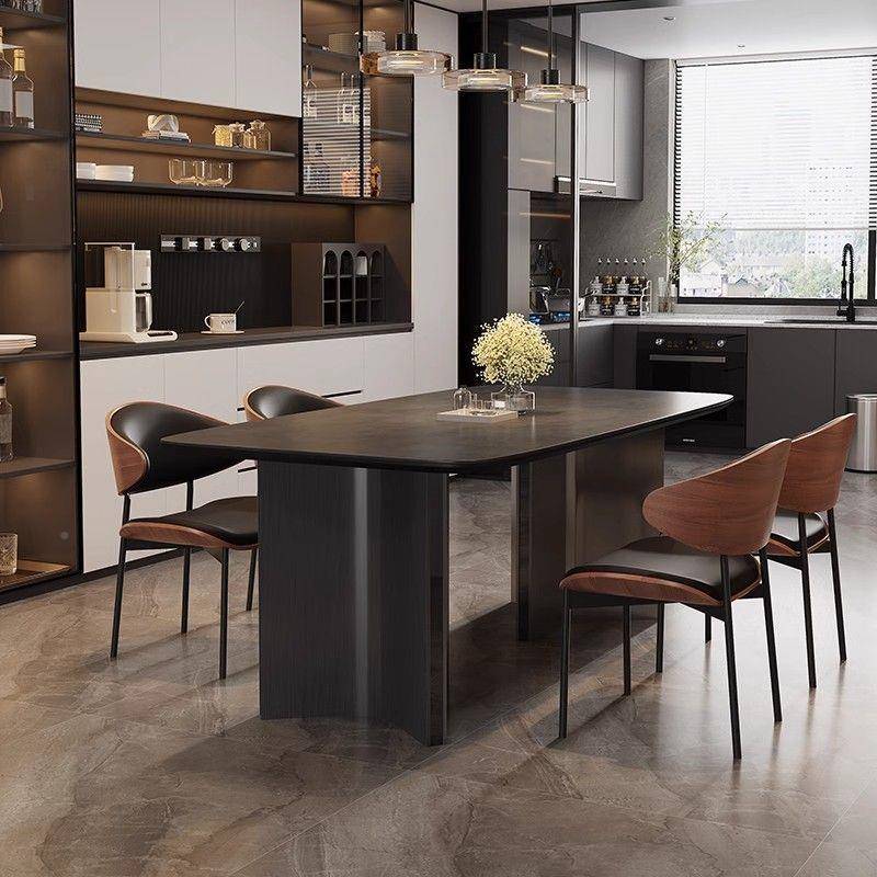 式岩板餐VSY桌代现简意约客厅家用小户型碳素长方钢形轻奢饭桌椅