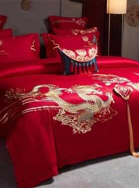 喜被四套大气中式结大婚绣花上家纺红色婚庆床件单被PDD套1.8m床