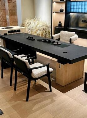 意间式AJR轻奢岩茶板茶桌岛台餐桌一体桌两用简约现代空实木茶椅