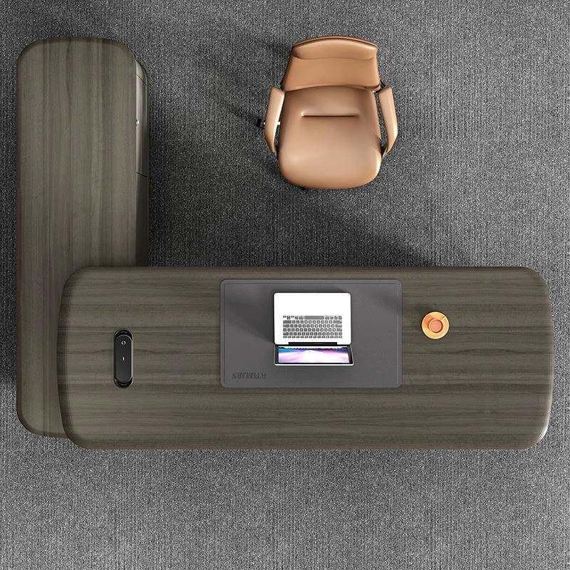 轻奢大气老办板桌椅柜一套办公室大班桌睿格-T03椅组裁合背总景柜