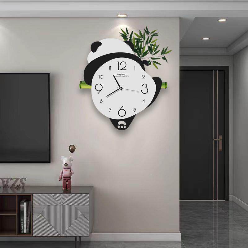 熊猫挂创意时6k7KiZd2钟客厅墙家钟挂表静音用餐厅摇摆钟