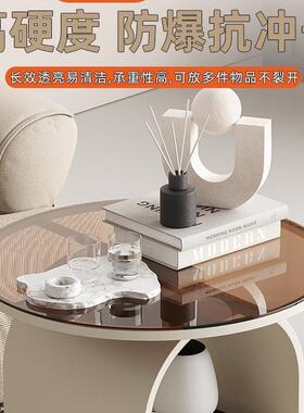 可移动带B179-奶客厅沙小发边几玻璃茶几网简易小圆桌小红户轮型