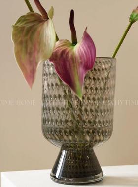 法式复古手工琉花瓶众透明璃气泡大口径花器HLG客小板厅样间家居