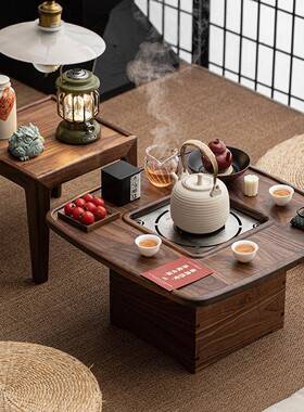 美胡桃木围炉煮茶桌茶碳茶炉碳桌烤火北炉家用tlcz室碳炉中式茶桌