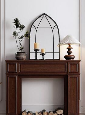 法式复古壁装饰窄置柜实炉木胡桃色民宿展示台客厅隔玄ZPL关断柜