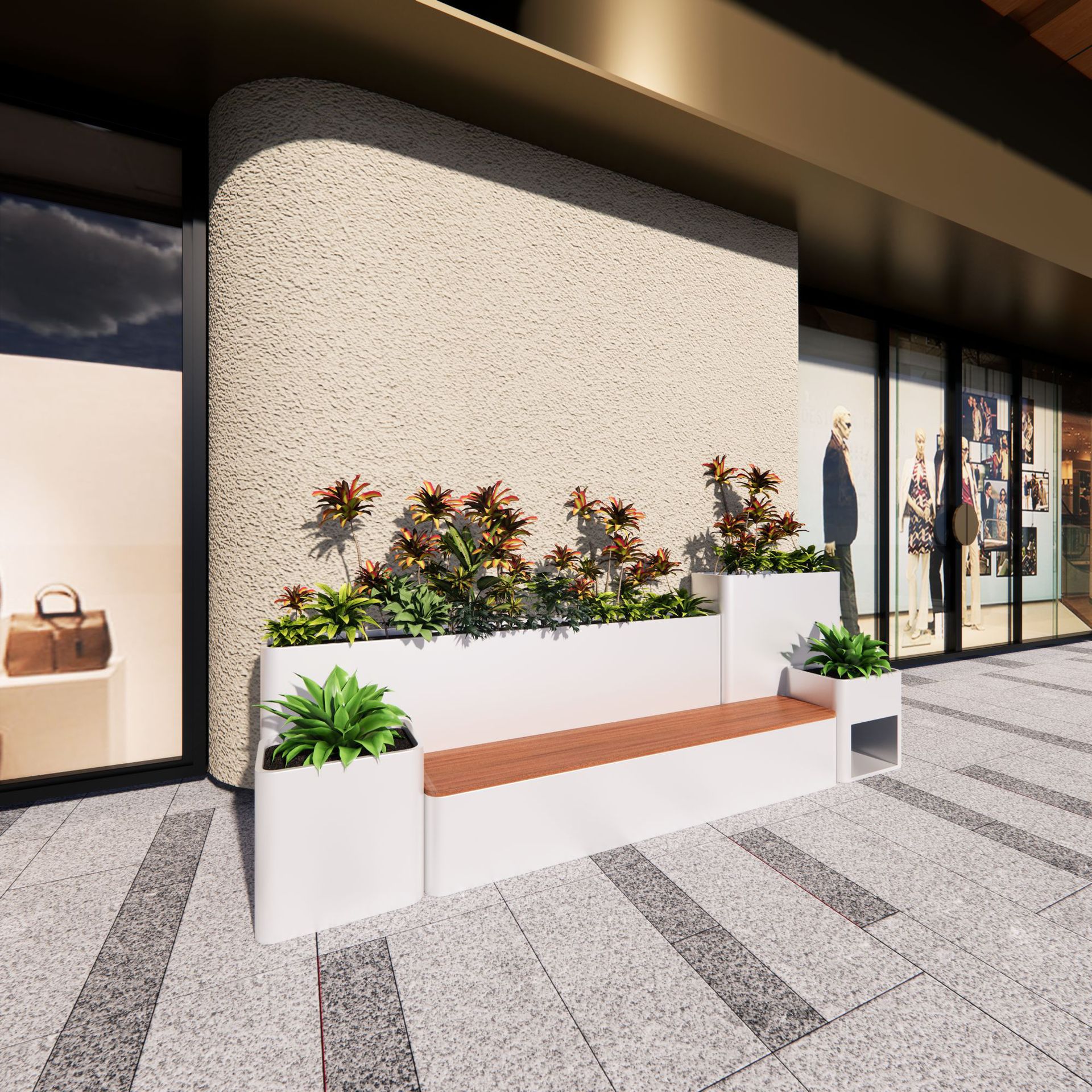 户外花箱坐凳组合不锈钢镀锌钢花坛商业街门店成品花槽座椅