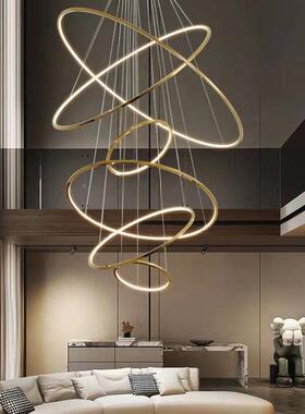 形复式楼客厅大吊灯f不锈钢轻FLD奢简约别墅lot公寓层楼梯间圆环