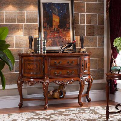 式实木玄关台客厅廊储物柜欧式复古VSG装饰进沙发走靠背美几柜门