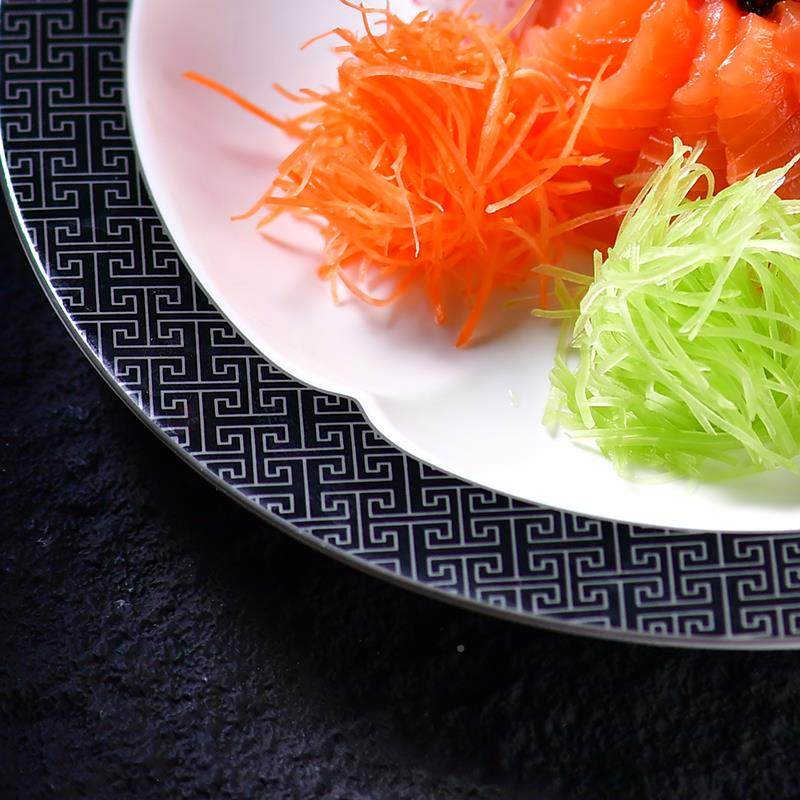 新BAB中式圆型万字纹边海鲜盘创意餐摆具瓷大凉菜盘子点心热陶菜