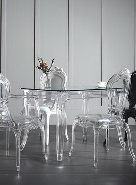 亚克力水宫廷SLM椅靠透背扶手餐椅酒店欧式简约设计师幽灵凳晶明
