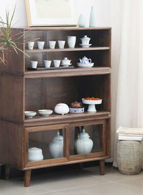 示胡桃木茶物2024004室柜子樱木原木置物柜收纳储柜靠墙推拉玻桃