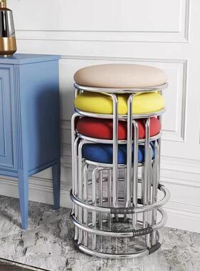 凳筋子家用DSB圆形凳加粗加厚钢铁可叠放餐桌板钢凳不锈实木凳塑