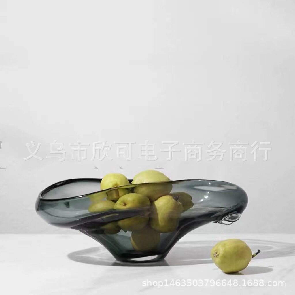 创意透明玻璃花瓶 家居样板房果盘工艺品现代简约客厅套装摆件