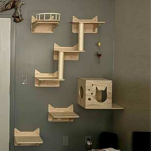 松木猫墙架攀爬家具架子栖木房子剑麻柱梯台阶亚马逊挂壁式现货