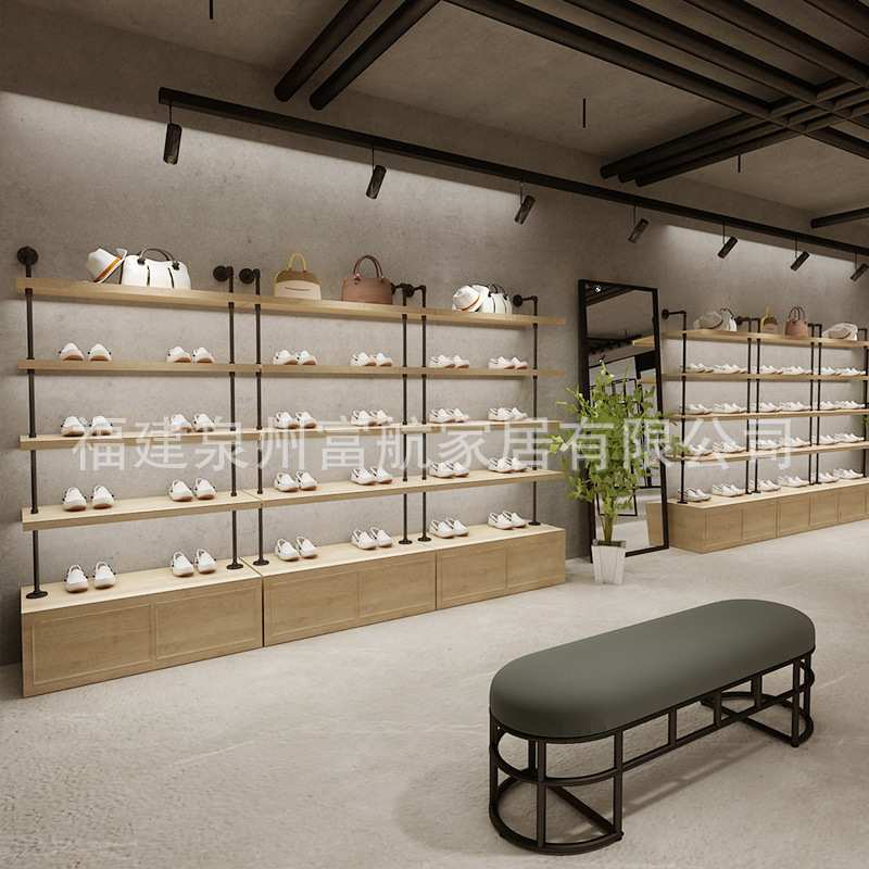 店铺鞋架展示架包包货架置物架鞋架落地多层实木鞋架商场上墙商用