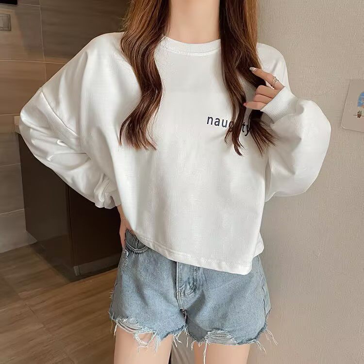 宽松显瘦圆领短款卫衣女春季衣服 韩风百搭薄款上衣女学生外套潮