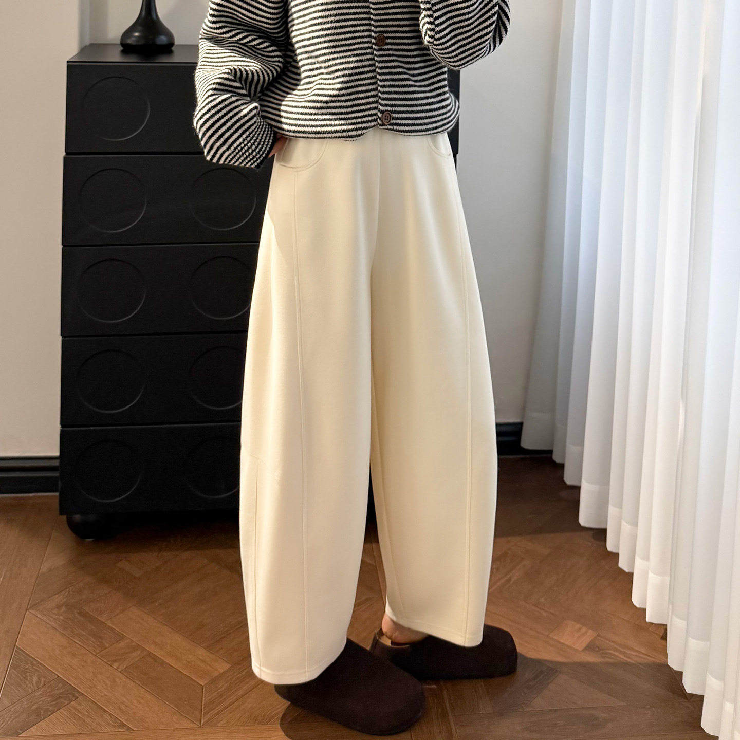 小个子阔腿裤女春秋冬季2026年新款白色九分哈伦显瘦梧桐气球裤子