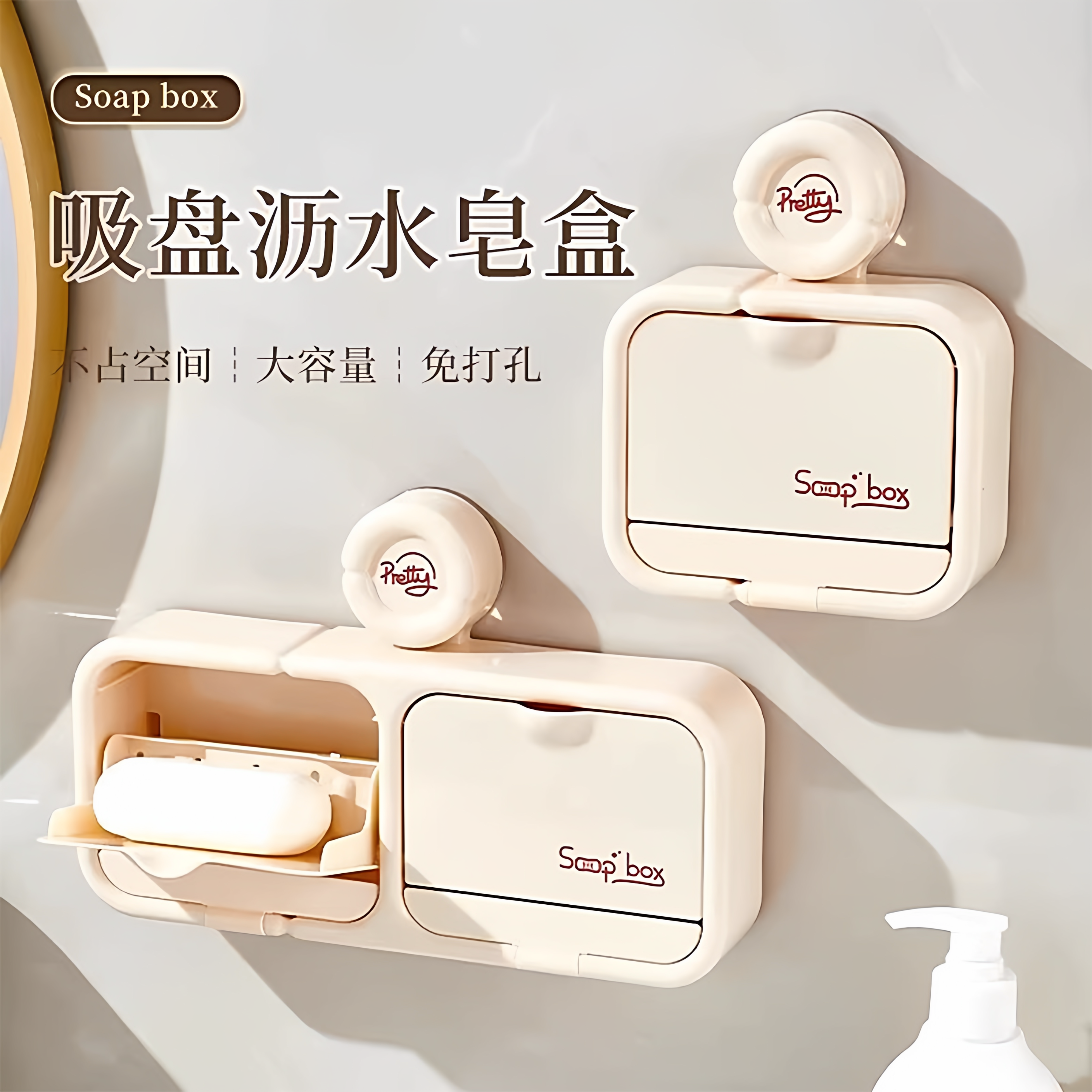 吸盘翻盖沥水肥皂盒香皂盒置物架壁挂式免打孔沥水盒皂架排水家用