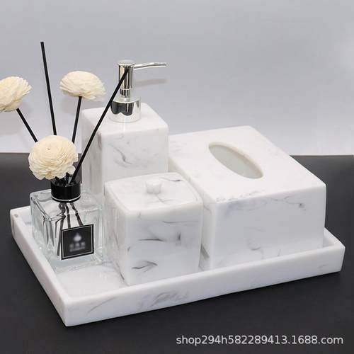 酒店样板房浴室收纳托盘套装摆件卫生间乳液分装空瓶纸巾盒五件套