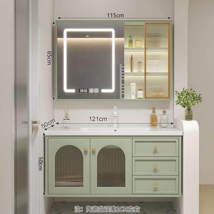 法式浴室柜组合陶瓷一体卫生间橡木烤漆洗漱台镜子收纳镜柜组合