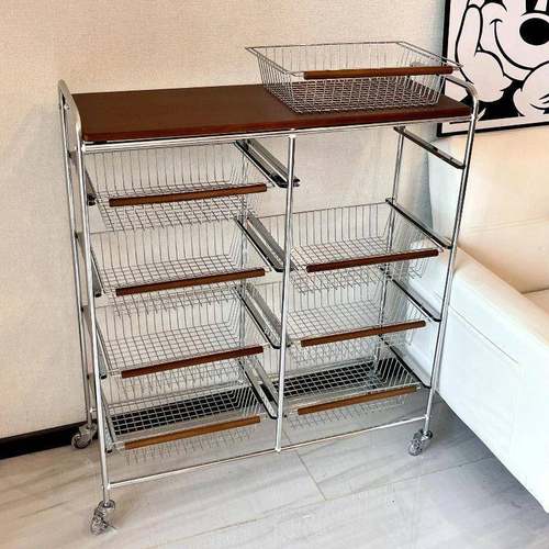 抽屉式收纳柜厨房置物架古风小推车客厅置物架移动玩具收纳