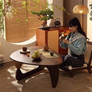 中古风胡桃色异形茶几实木客厅沙发边几小户型简约矮桌原木沙发桌