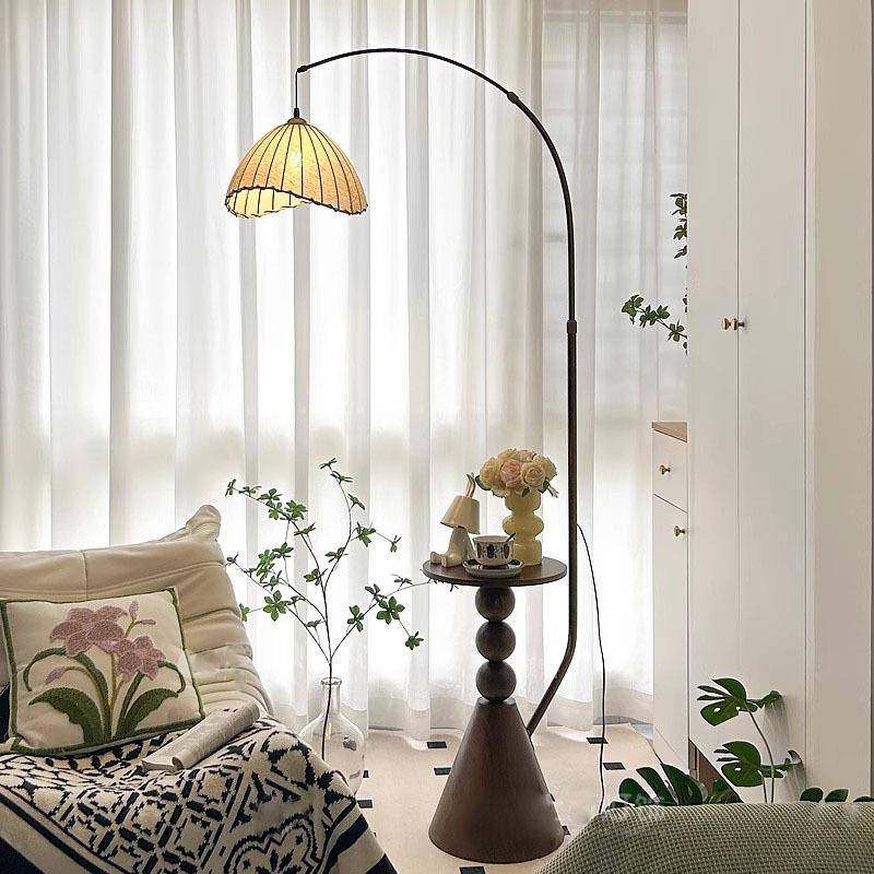法式中古风落地灯美式复古客厅沙发边几置物架卧室床头柜一体台灯