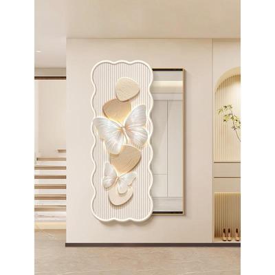 奶油风隐藏式全身镜装饰画法式蝴蝶推拉隐形穿衣镜挂画玄关镜子画